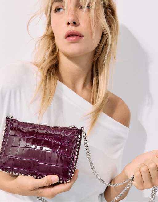 Stradivarius Mock croc mini bag in fuchsia, 2 of 4
