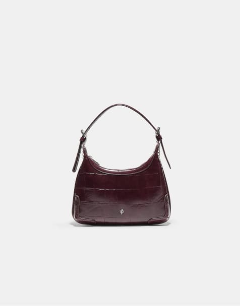 Stradivarius Mock croc mini chain shoulder bag in burgundy - view 1