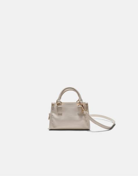 Stradivarius Mock croc mini tote bag in ecru - view 1