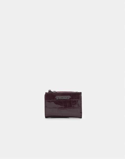 Stradivarius Mock croc purse wallet in burgundy - view 1