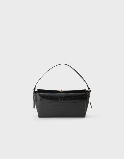 Stradivarius Mock croc shoulder bag in black - view 1