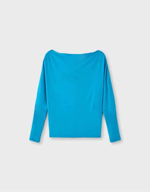 Stradivarius modal t-shirt med asymmetrisk skärning i turkos, 7 av 7