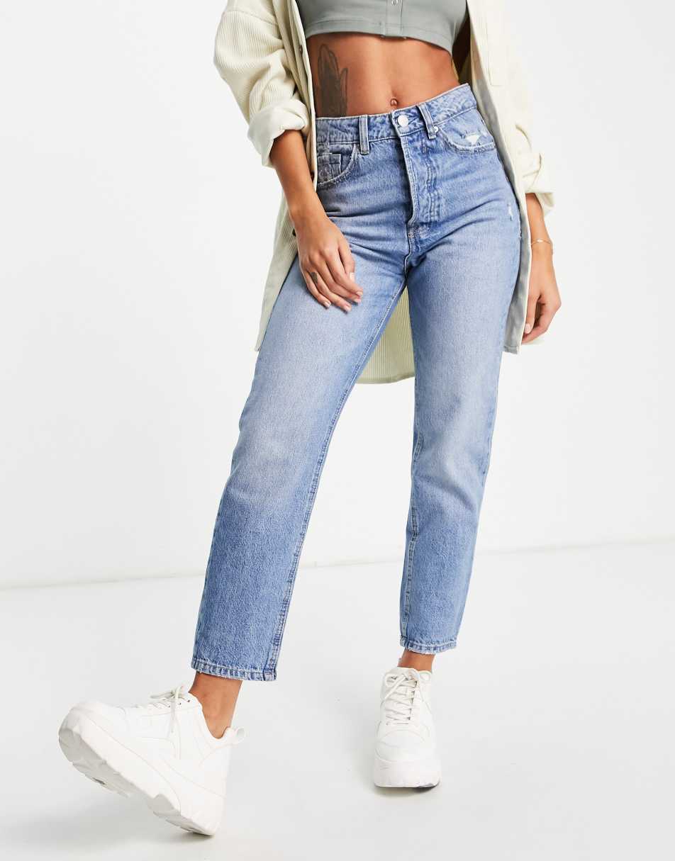 Stradivarius mom fit vintage jean in medium bleach blue