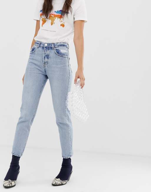Stradivarius Mom Jean In Blue Asos
