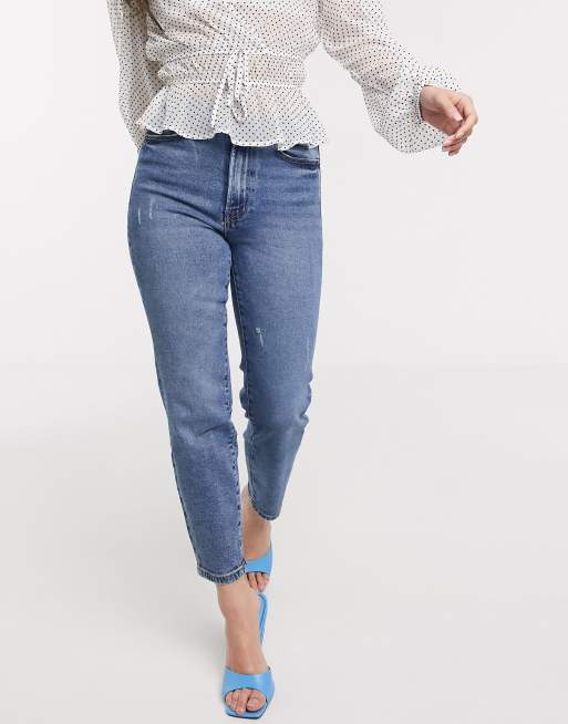 Stradivarius mom jean with stretch in mid wash