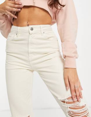 stradivarius mom jeans ecru