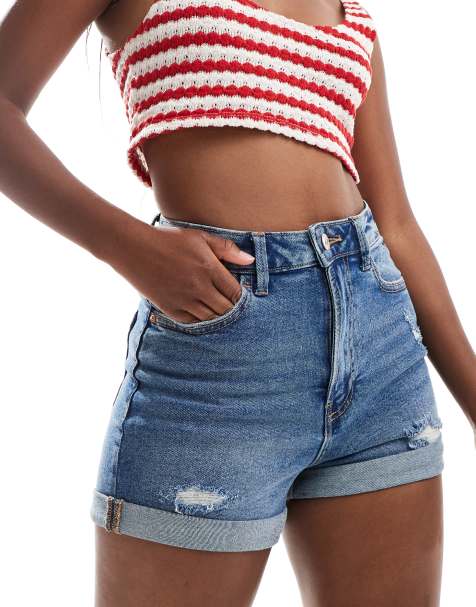 Weekday Fire low rise denim shorts in spring blue