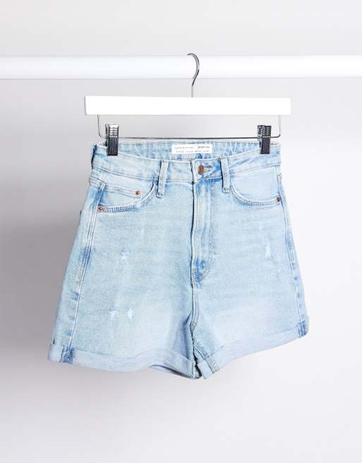stradivarius slim mom jean with stretch in washed blue