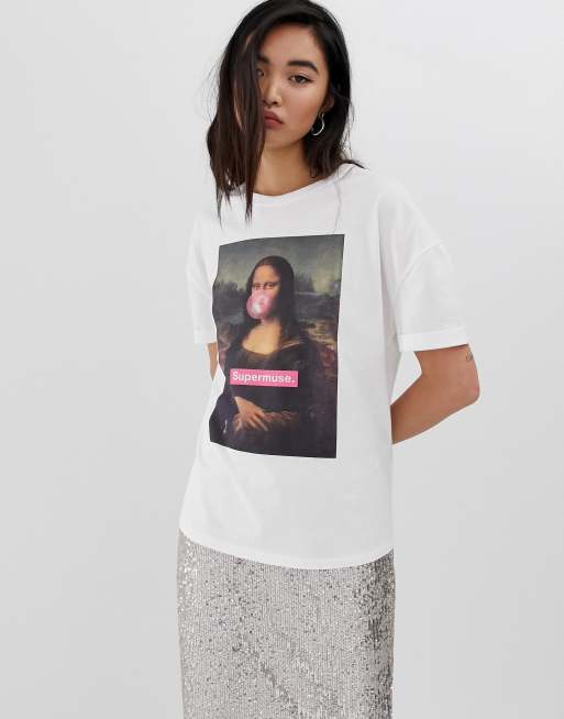 Stradivarius Mona Lisa Tee in white