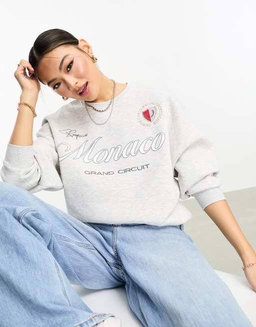 Stradivarius monaco sweatshirt in grey marl 