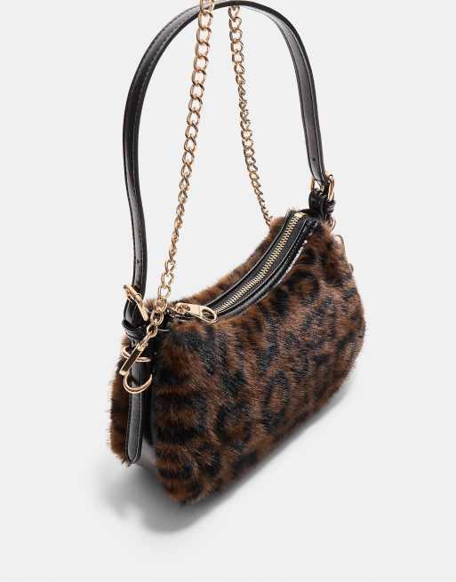 Stradivarius – Moon – Schultertasche aus Kunstpelz in Braun mit Kettenriemen, 4 von 4