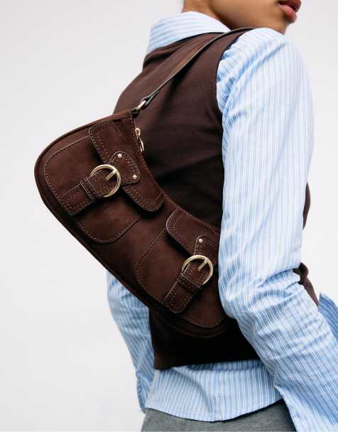 Stradivarius Moon shoulder bag with pockets in brown - view 1