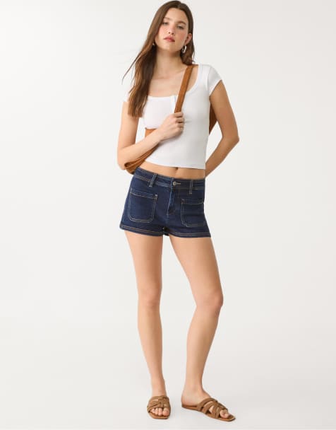 Stradivarius – Mörkblå, extra korta jeansshorts - view 1