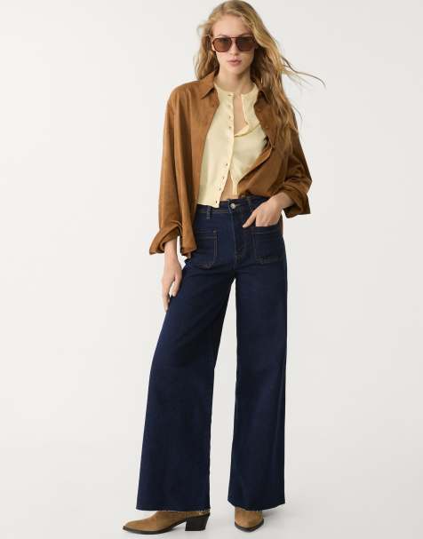 Stradivarius – Mörkblå jeans med rak passform och fickor - view 1