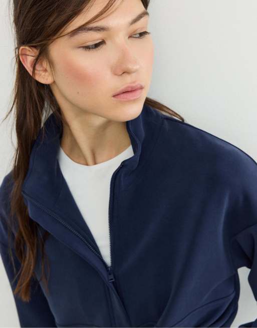 Stradivarius – Mörkblå, mjuk sweatshirt med dragkedja, 4 av 7