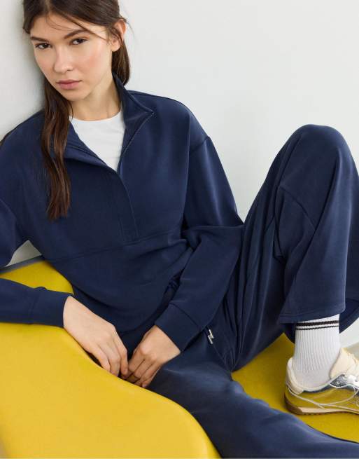 Stradivarius – Mörkblå, mjuk sweatshirt med dragkedja, 5 av 7
