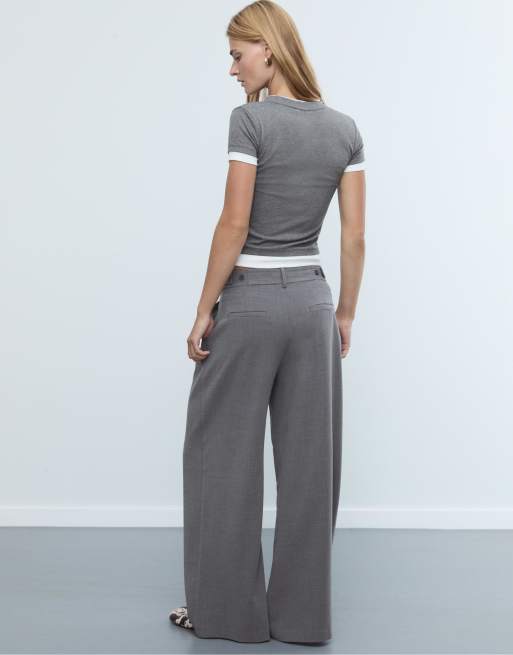 Stradivarius – Mörkgrå, justerbara byxor med extra vida ben, 3 av 4