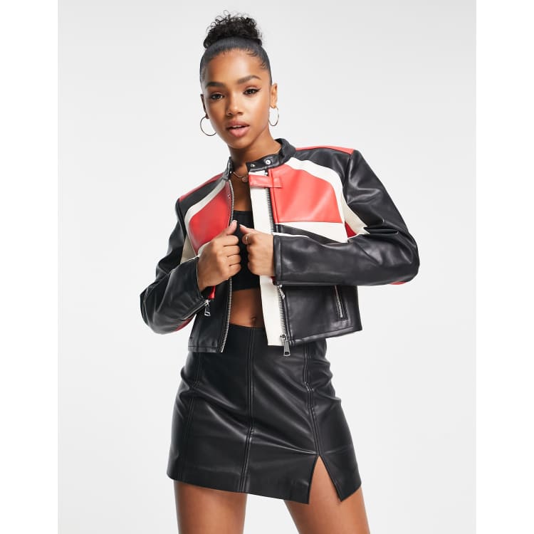 Red black sale leather jacket