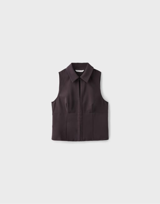 Stradivarius mouwloze top met haak- en oogsluiting in paars, 6 van 7