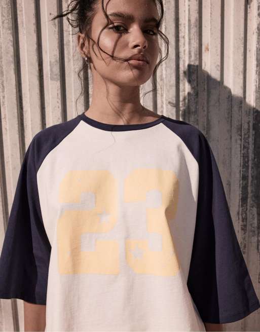 Stradivarius - Mørkeblå T-shirt med raglanærmer, 4 af 4