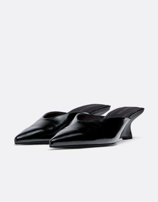 Stradivarius mule con zeppa effetto pelle nere, 2 di 4