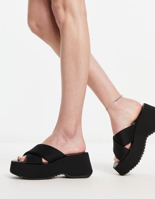 Stradivarius Mules compens es semelle plateforme Noir