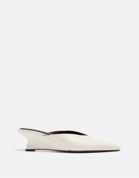 Stradivarius mules compensées effet cuir écru - view 1