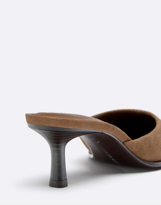 Stradivarius - Mules en cuir à petit talon - Marron, 4 de 4