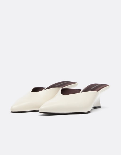Stradivarius mules med læderlook og kilehæl i ecru, 4 af 6