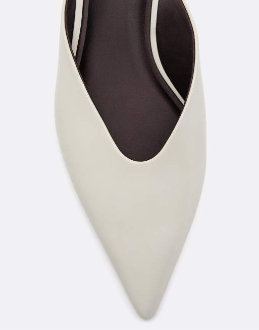 Stradivarius mules met sleehak in ecru met leerlook, 5 van 6
