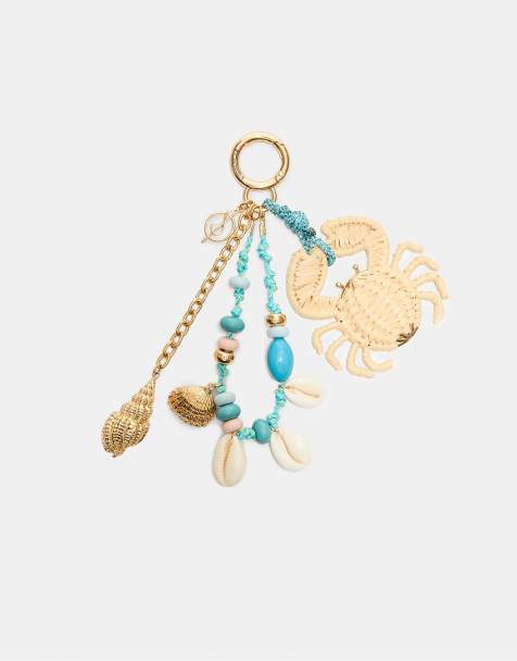 Stradivarius Multi-bead crab charm key ring in blue - view 1