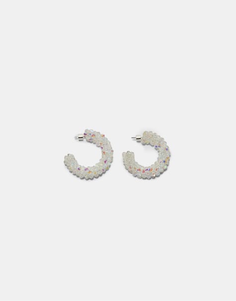 Stradivarius Multi-bead hoop earrings in white - view 1