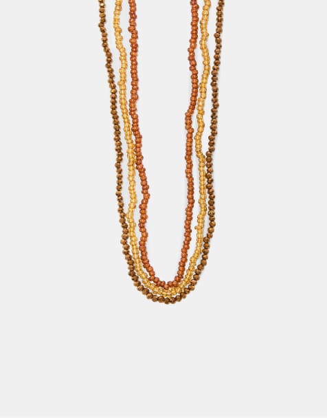 Stradivarius Multi-layer beaded necklace in brown - view 1