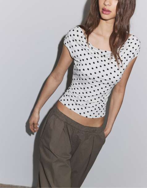 Stradivarius Multi-position polka dot sleeveless top in white