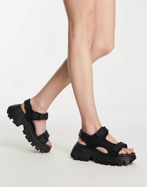 Stradivarius multi strap chunky sandal in black