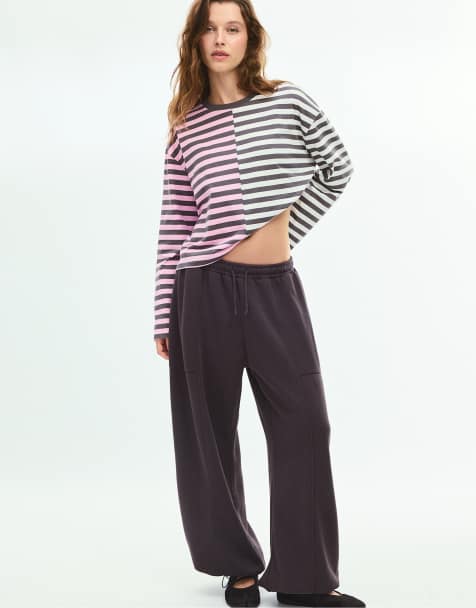 Stradivarius Multistriped long-sleeve t-shirt in pink and grey - view 1