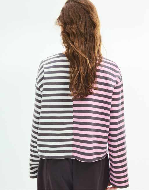 Stradivarius Multistriped long-sleeve t-shirt in pink and grey, 3 of 6