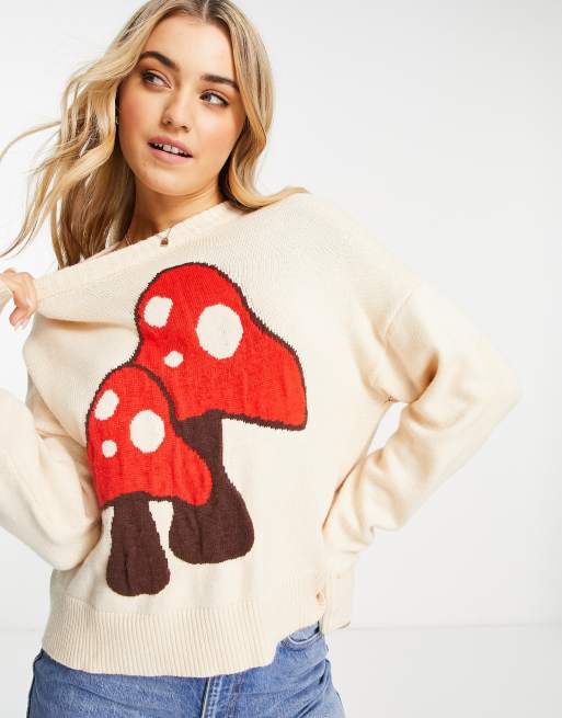 Stradivarius mushroom graphic jumper in cream ASOS