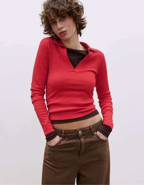 Stradivarius - Naadloos poloshirt in rood - view 1