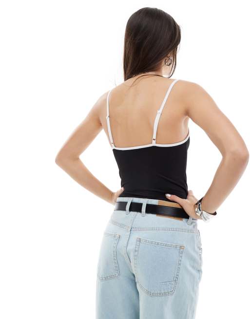 Stradivarius - Naadloze body met contrasterende biezen in zwart , 3 van 4