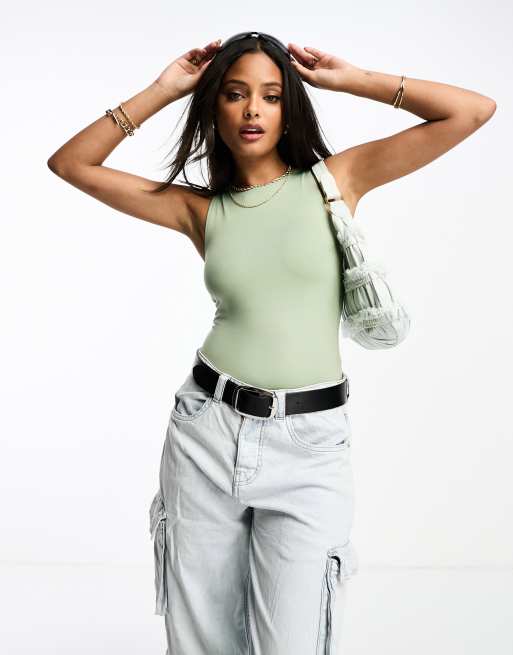 Stradivarius – Nahtloser Body in Khaki