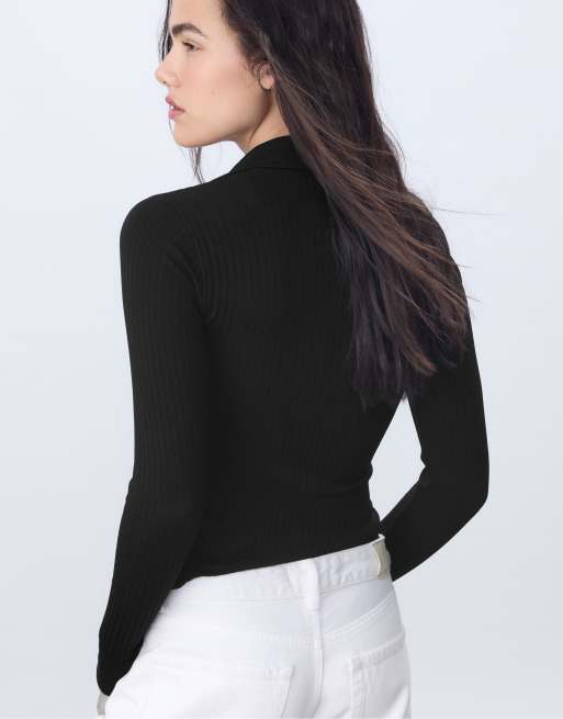 Stradivarius – Nahtloses Polo-T-Shirt in Schwarz, 4 von 4