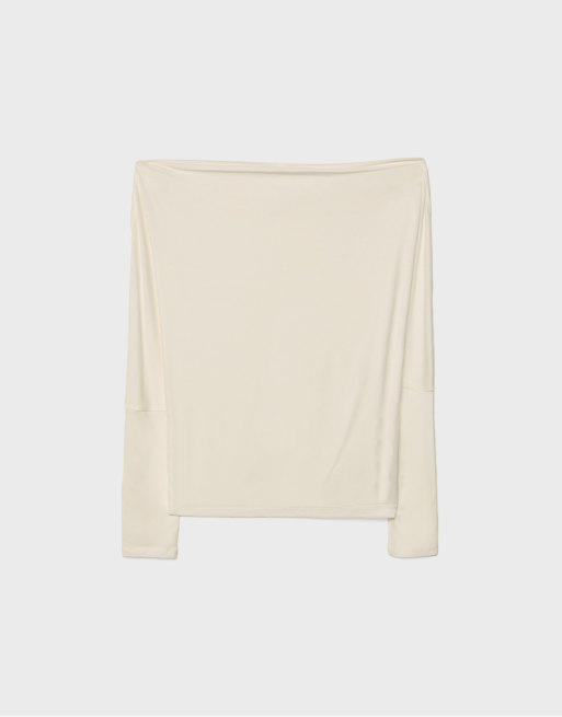 Stradivarius – Naturvit, asymmetrisk t-shirt i modal, 6 av 7