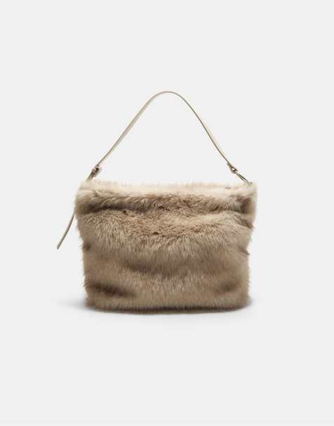 Stradivarius – Naturvit axelväska i fuskpäls - view 1