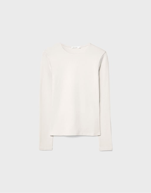 Stradivarius – Naturvit, långärmad t-shirt, 6 av 7