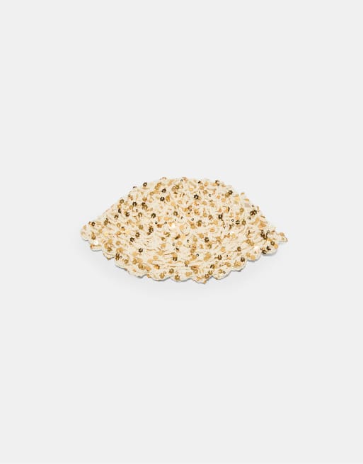 Stradivarius – Naturvit mössa med blompaljetter, 3 av 3