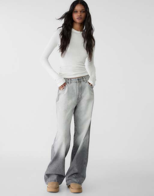 Stradivarius – Naturvit, ribbad t-shirt med långa ärmar, 3 av 4
