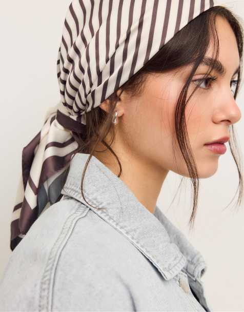 Stradivarius – Naturvit, rutig, fodrad scarf - view 1