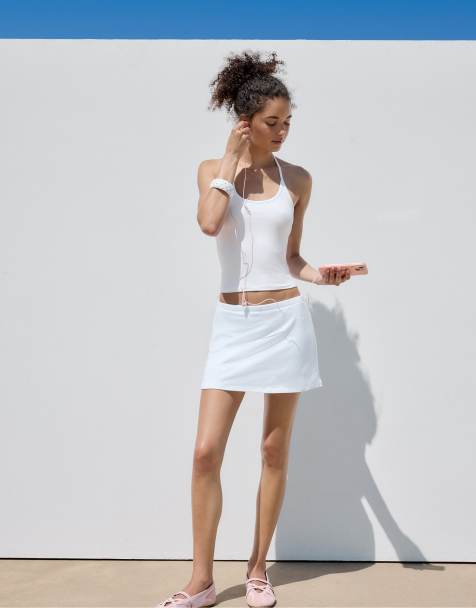 Stradivarius – Naturvit, stickad topp med halterneck - view 1