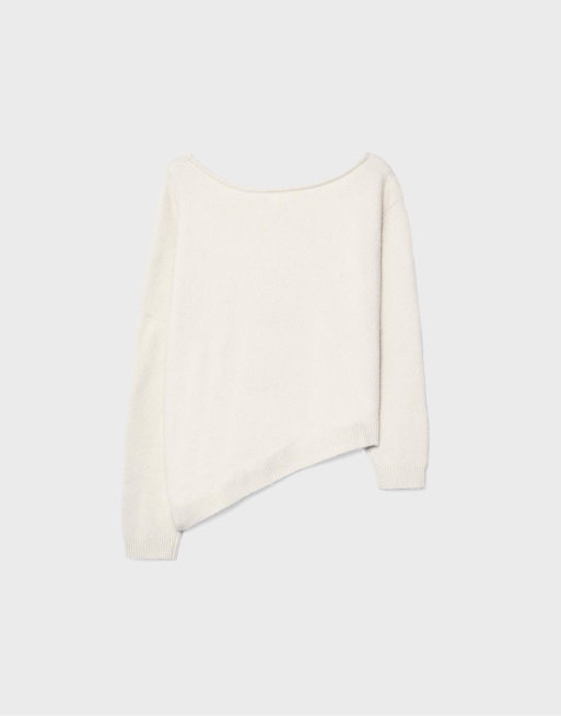 Stradivarius – Naturvit, stickad tröja med asymmetrisk design, 7 av 7